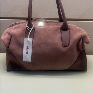 ABRO Brown Suede Satchel with Leather Handles